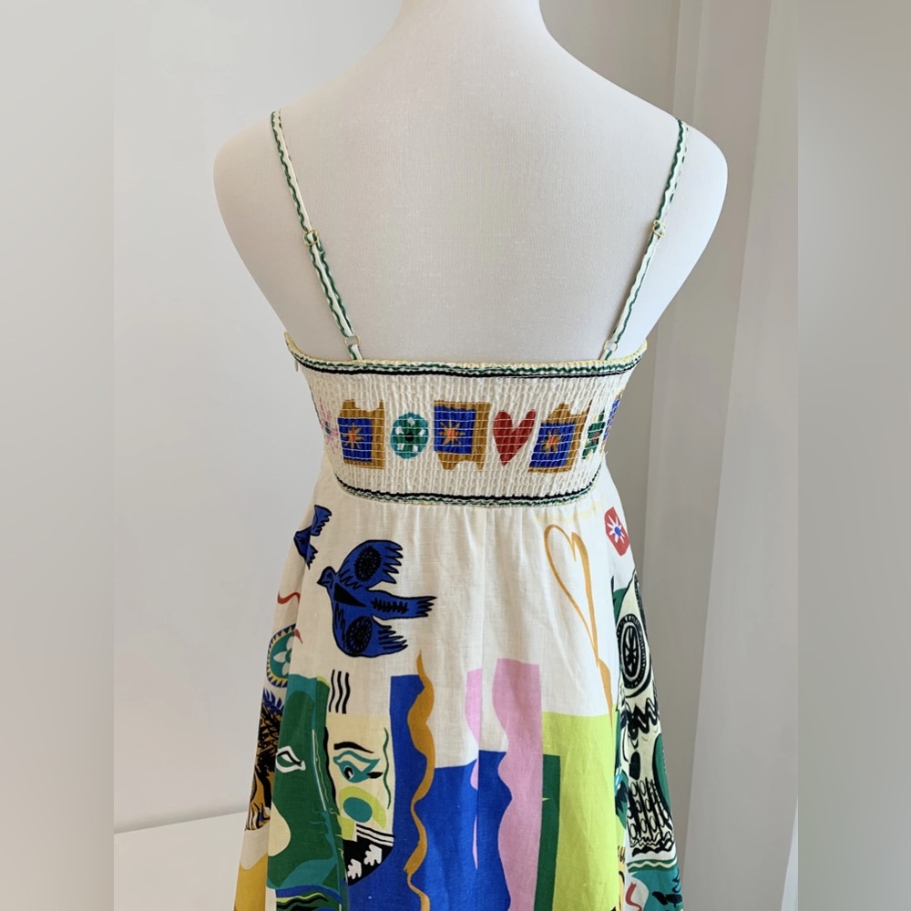 Soleil Full Skirt LINEN Sundress, Mixed Media Luxury Print - Picture 12 of 12